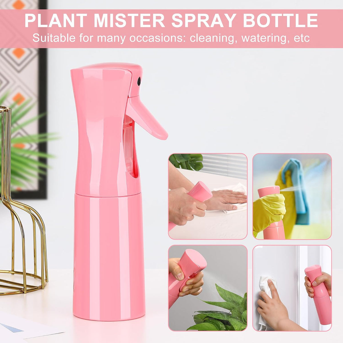 (Pink Hair Mister Spray Bottle，Spray Water Bottle Fine Mist Refillable Plants（6.8OZ /200ML） Barber，Showering Pets, Plants, travel, Ironing and Cleaning ﻿ ﻿ ﻿(Continuous Spray)