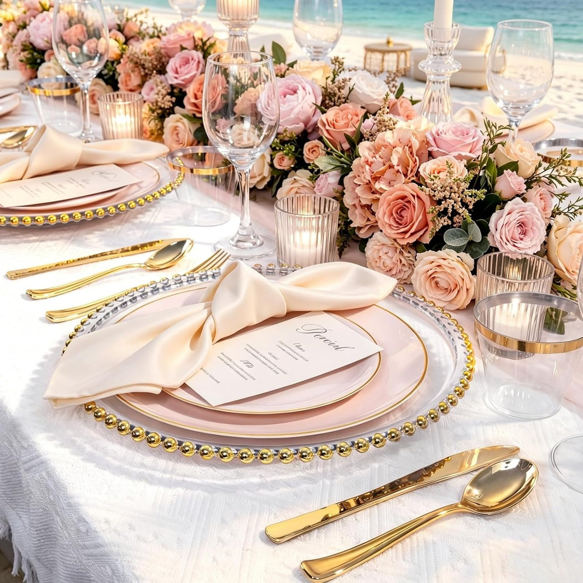 150Pcs Pink Plates Disposable - Pink and Gold Plastic Plates 25guest Disposable Dinnerware Include 25 Dinner Plate, 25 Dessert Plate, 25 Cutlery & 25 9oz Cups for Baby Shower/Wedding/Summer Party