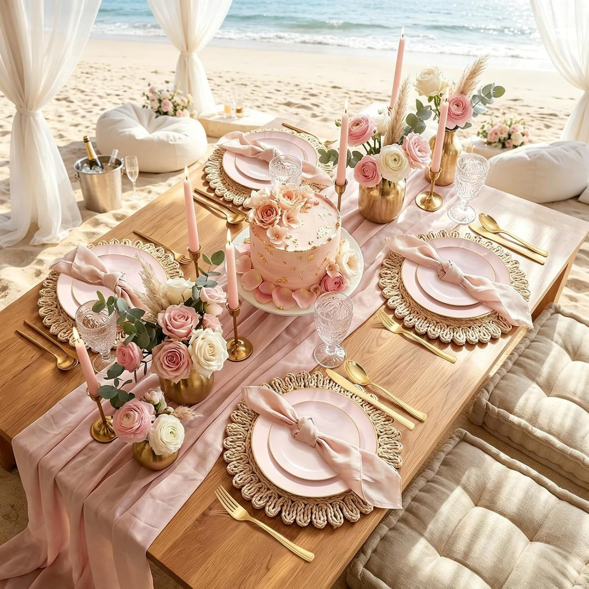 150Pcs Pink Plates Disposable - Pink and Gold Plastic Plates 25guest Disposable Dinnerware Include 25 Dinner Plate, 25 Dessert Plate, 25 Cutlery & 25 9oz Cups for Baby Shower/Wedding/Summer Party