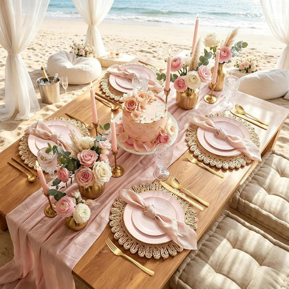 150Pcs Pink Plates Disposable - Pink and Gold Plastic Plates 25guest Disposable Dinnerware Include 25 Dinner Plate, 25 Dessert Plate, 25 Cutlery & 25 9oz Cups for Baby Shower/Wedding/Summer Party