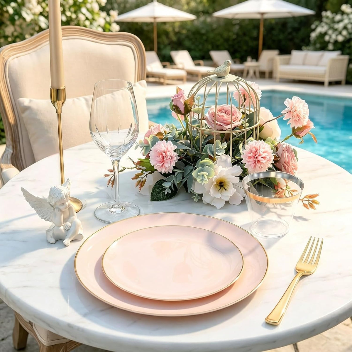 150Pcs Pink Plates Disposable - Pink and Gold Plastic Plates 25guest Disposable Dinnerware Include 25 Dinner Plate, 25 Dessert Plate, 25 Cutlery & 25 9oz Cups for Baby Shower/Wedding/Summer Party