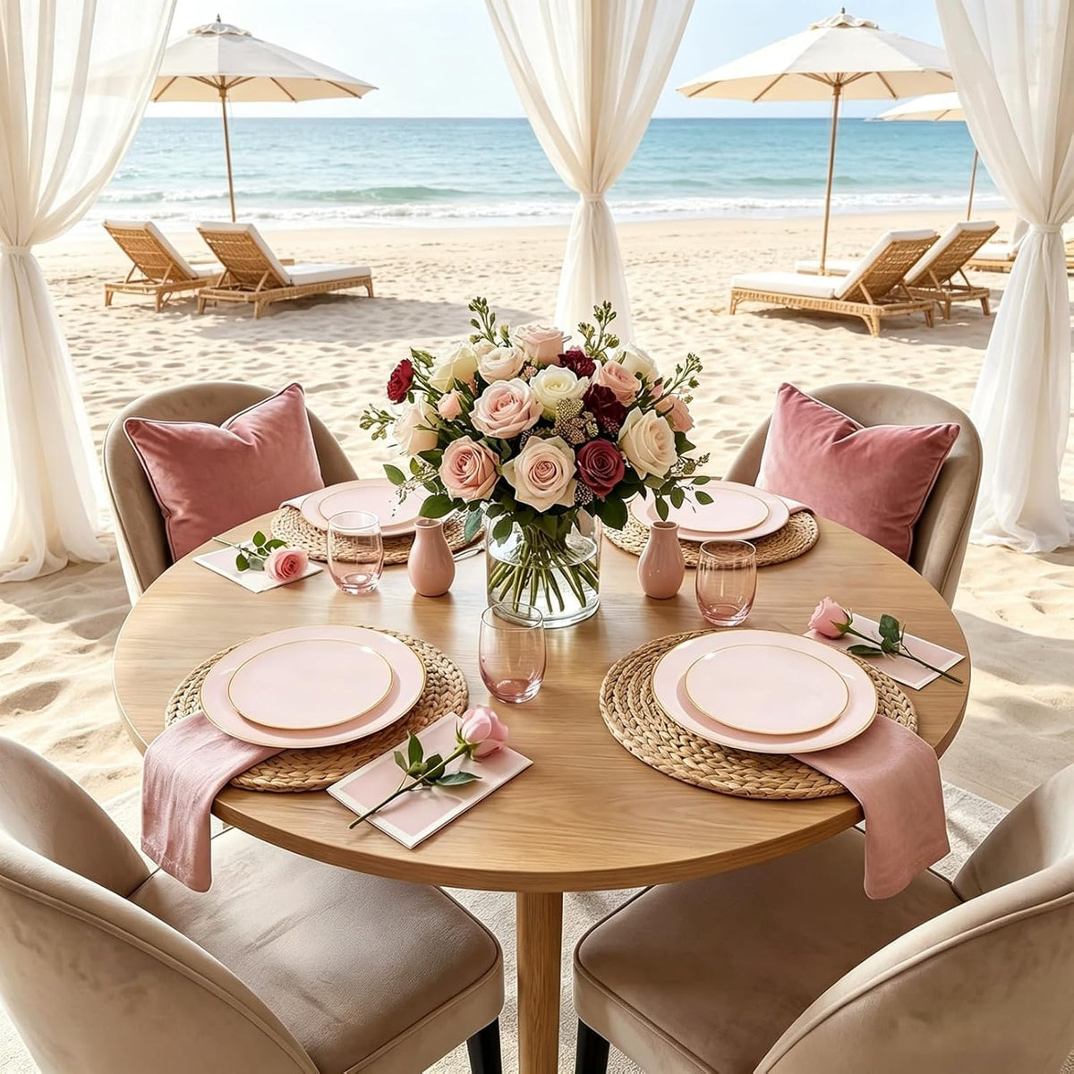 150Pcs Pink Plates Disposable - Pink and Gold Plastic Plates 25guest Disposable Dinnerware Include 25 Dinner Plate, 25 Dessert Plate, 25 Cutlery & 25 9oz Cups for Baby Shower/Wedding/Summer Party