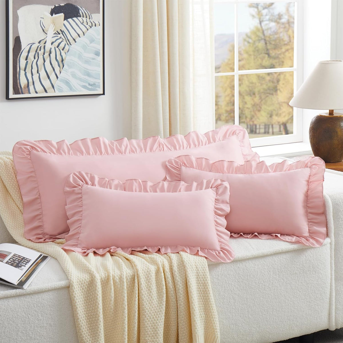 Light Pink Lumbar Pillow Covers 36x14 Inch Set of 1
