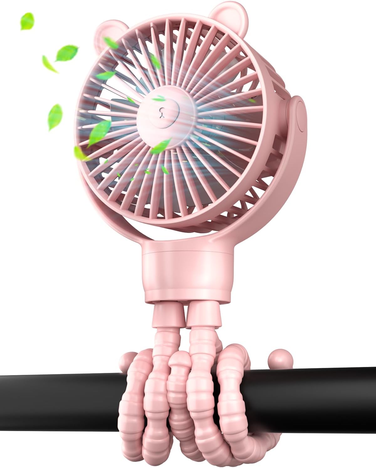 Portable Stroller Mini Fan, Small Rechargeable Personal Cooler w/ 360° Rotation, Baby Essentials for Car Seat, Crib, Bike, Treadmill, 3-Speed Battery Powered Stroller Accessories, Pink