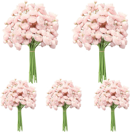 5 Bouquets Pink Ranunculus Artificial Flowers