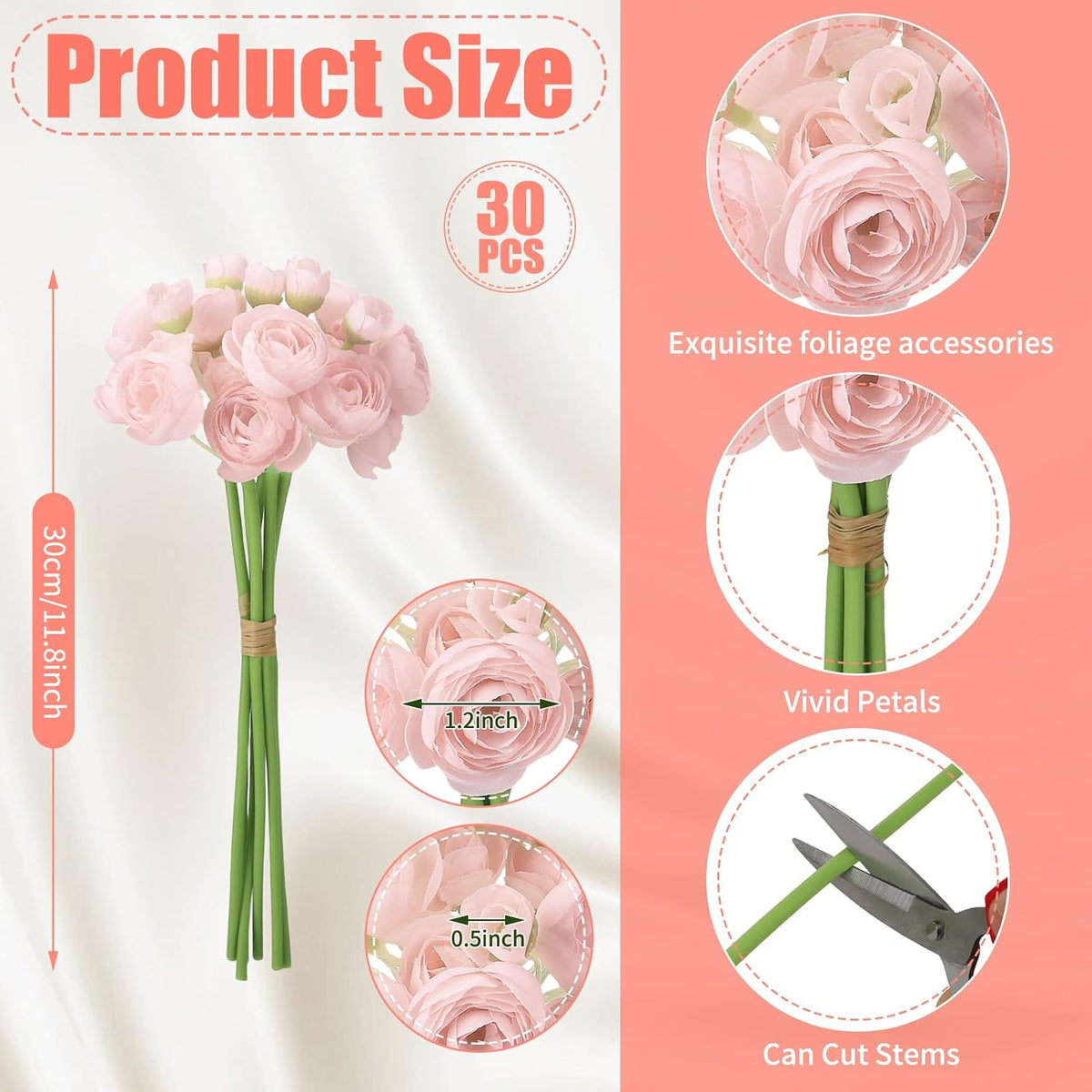 5 Bouquets Pink Ranunculus Artificial Flowers
