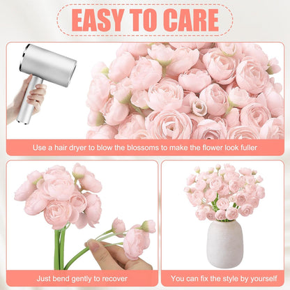 5 Bouquets Pink Ranunculus Artificial Flowers