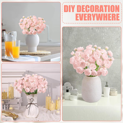 5 Bouquets Pink Ranunculus Artificial Flowers