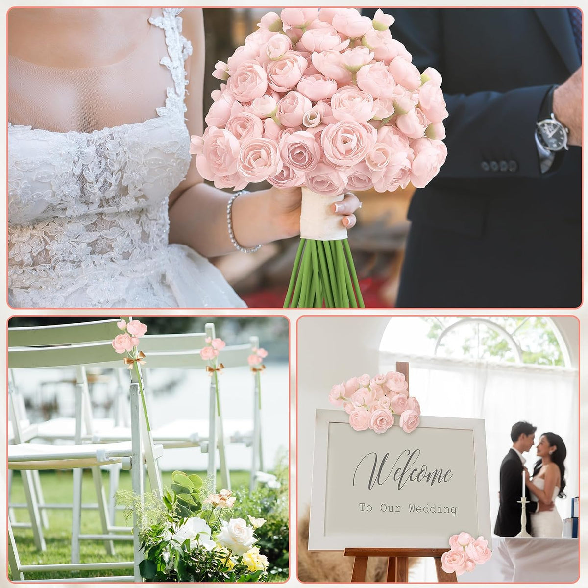 5 Bouquets Pink Ranunculus Artificial Flowers