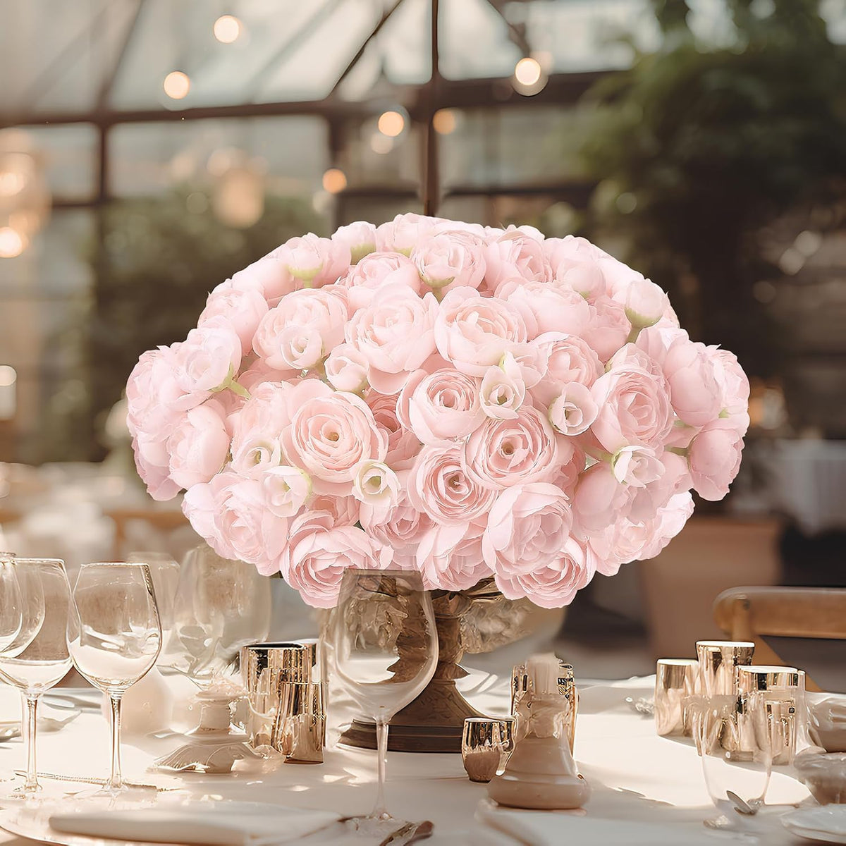 5 Bouquets Pink Ranunculus Artificial Flowers