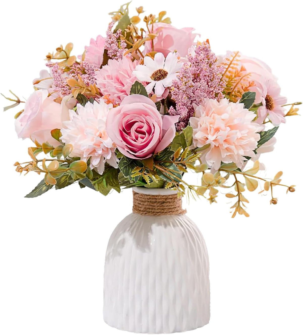Fake Flowers in Vase, Artificial Pink Flowers in Vase for Decoration Faux Flowers Fake Floral for Home Decor Indoor Dining Table Centerpiece (Pink)