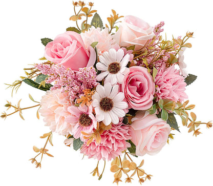Fake Flowers in Vase, Artificial Pink Flowers in Vase for Decoration Faux Flowers Fake Floral for Home Decor Indoor Dining Table Centerpiece (Pink)