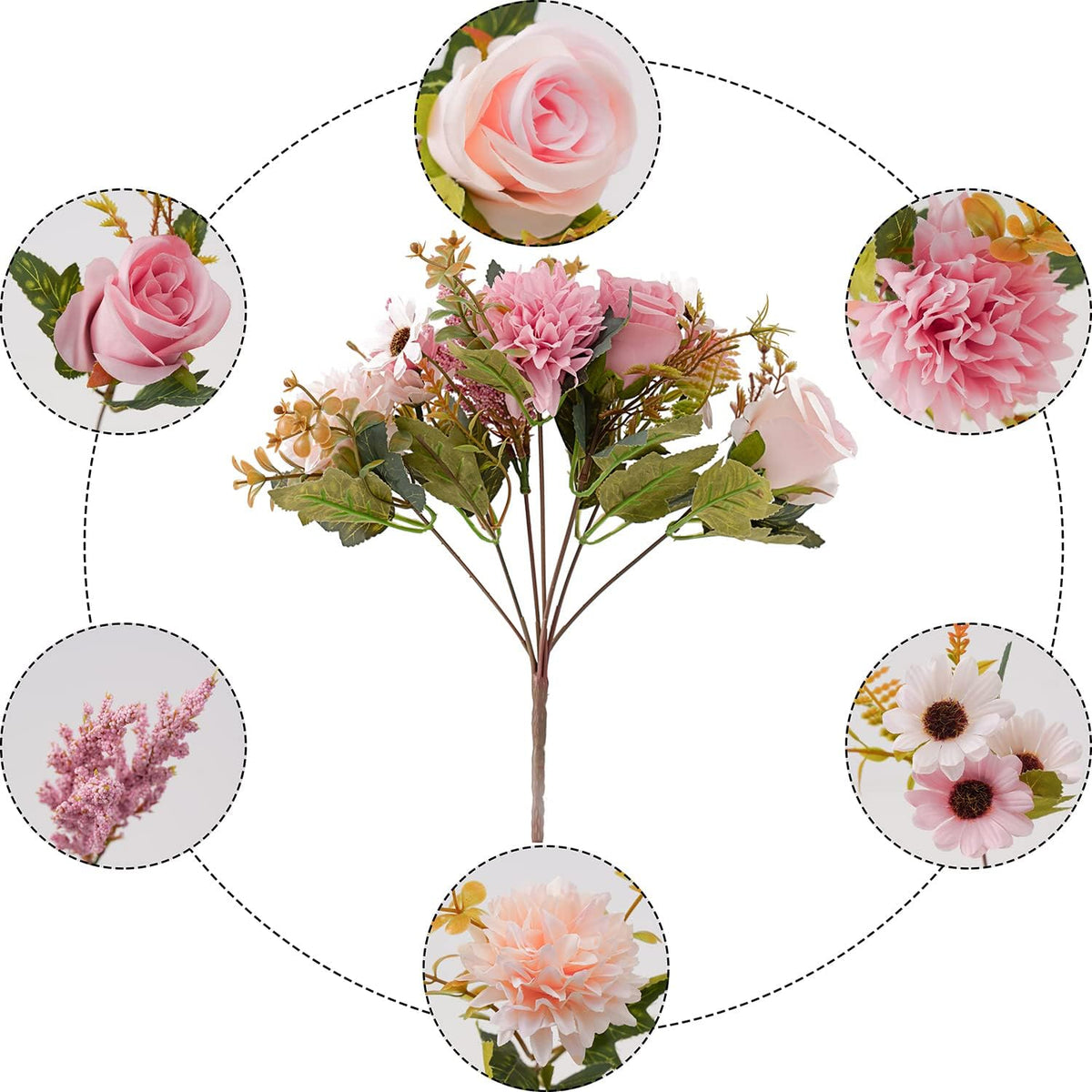 Fake Flowers in Vase, Artificial Pink Flowers in Vase for Decoration Faux Flowers Fake Floral for Home Decor Indoor Dining Table Centerpiece (Pink)