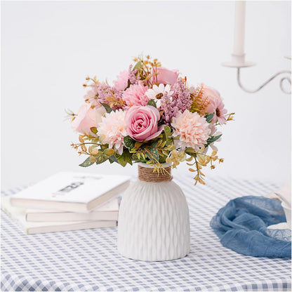 Fake Flowers in Vase, Artificial Pink Flowers in Vase for Decoration Faux Flowers Fake Floral for Home Decor Indoor Dining Table Centerpiece (Pink)
