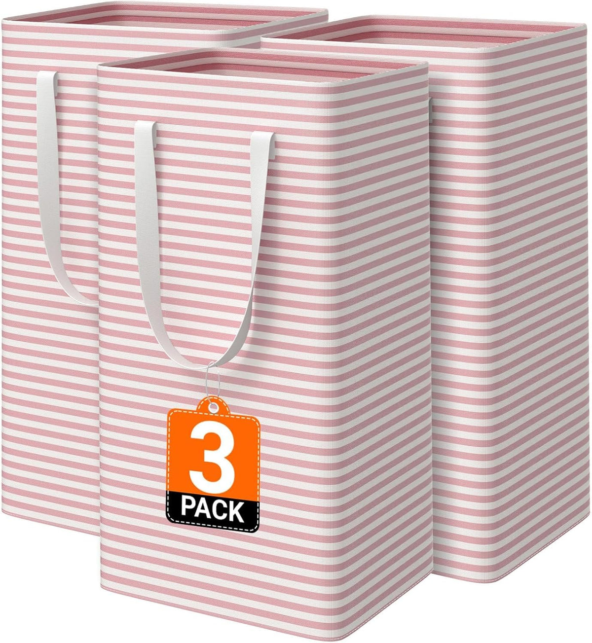 3-Pack Laundry Basket, Collapsible Laundry Hampers, 88L, Pink