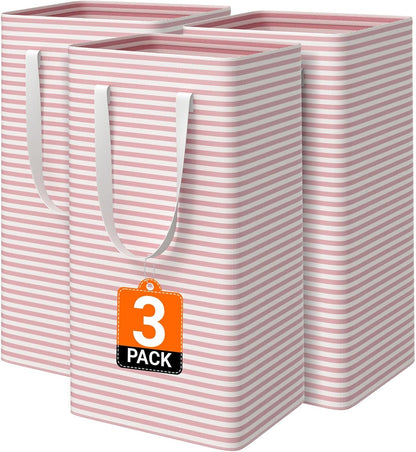 3-Pack Laundry Basket, Collapsible Laundry Hampers, 88L, Pink