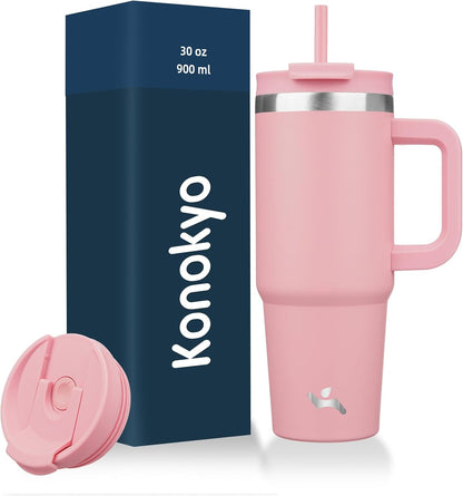 30 oz Insulated Tumbler Water Bottle with Handle, Straw Lid