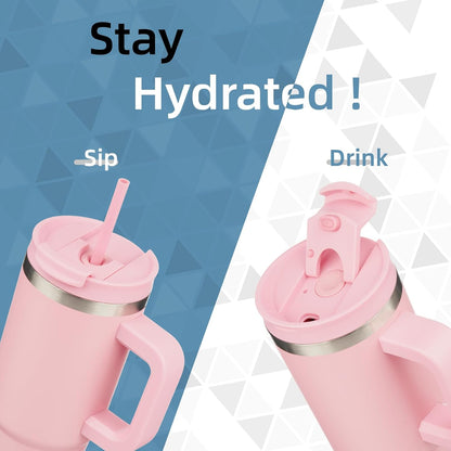 30 oz Insulated Tumbler Water Bottle with Handle, Straw Lid