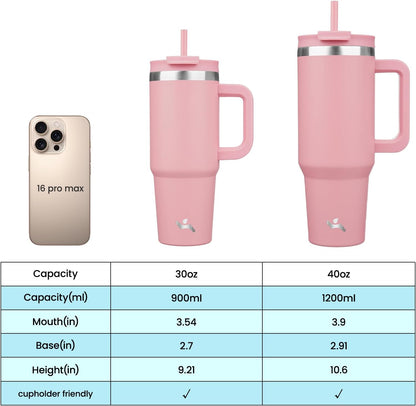 30 oz Insulated Tumbler Water Bottle with Handle, Straw Lid
