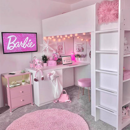 Pink Nightstand with Charging Station, LED Night Stand with 2 Fabric Drawers, Bedside Table with USB Ports and Outlets, Nightstand for Bedroom Modern