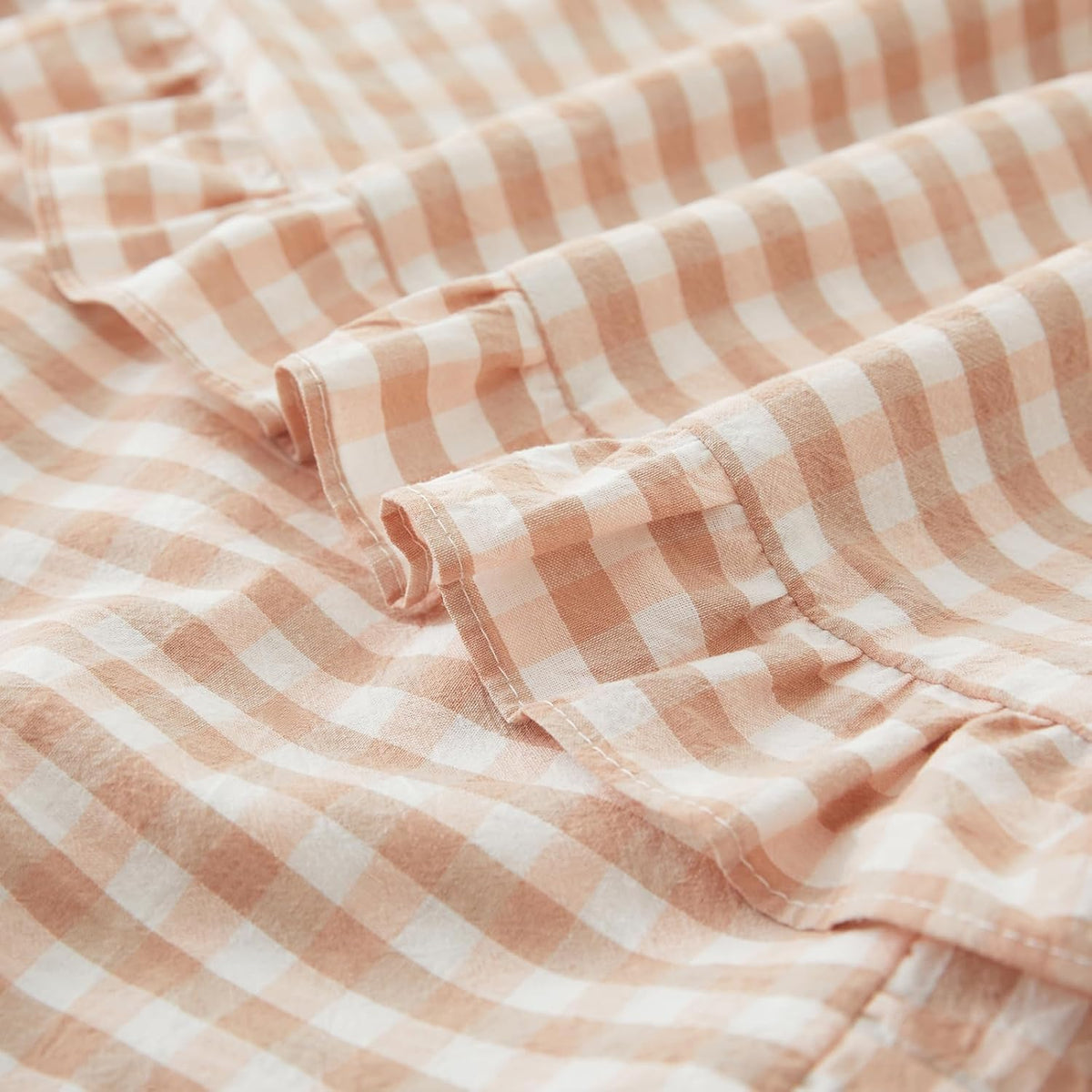 2 Pcs Ruffle Gingham Pillow Covers 20" x 20", Light Pink Plaid