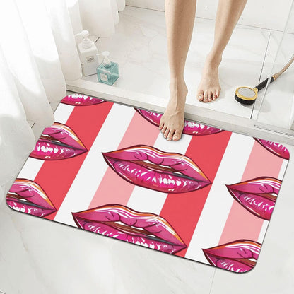 Pink Mouth Geometric Stripes Absorbent Bath Mat Non Slip Washable Doormat 15.7x23.6 in Quick Dry Shower Mat Thin Floor Rug for Bathroom Kitchen Entryway