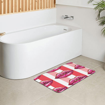 Pink Mouth Geometric Stripes Absorbent Bath Mat Non Slip Washable Doormat 15.7x23.6 in Quick Dry Shower Mat Thin Floor Rug for Bathroom Kitchen Entryway