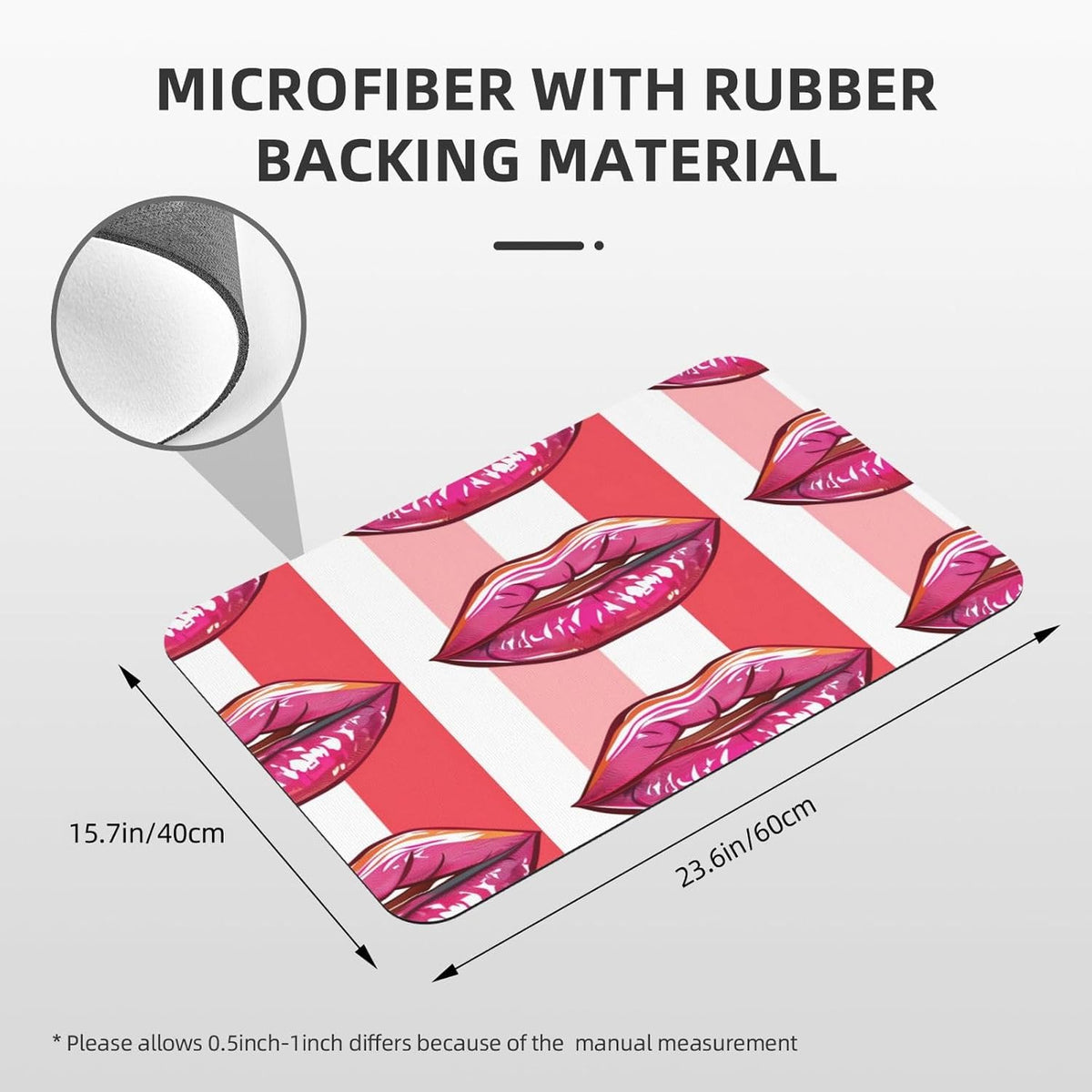 Pink Mouth Geometric Stripes Absorbent Bath Mat Non Slip Washable Doormat 15.7x23.6 in Quick Dry Shower Mat Thin Floor Rug for Bathroom Kitchen Entryway
