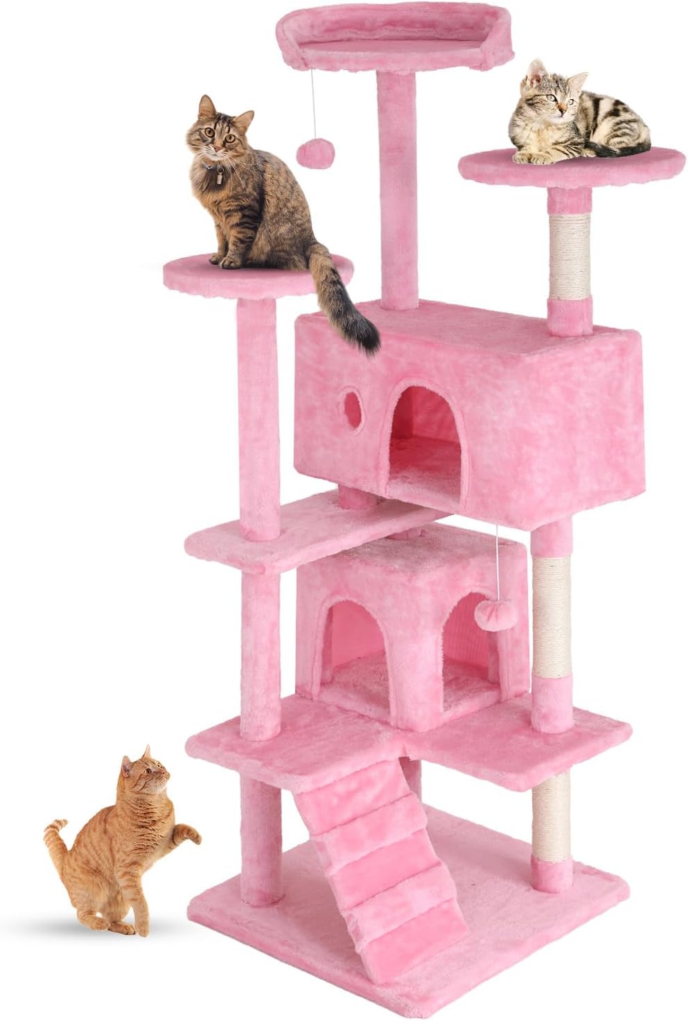 54" Cat Tree Tower | Pink | Multi-Level Indoor Activity Center