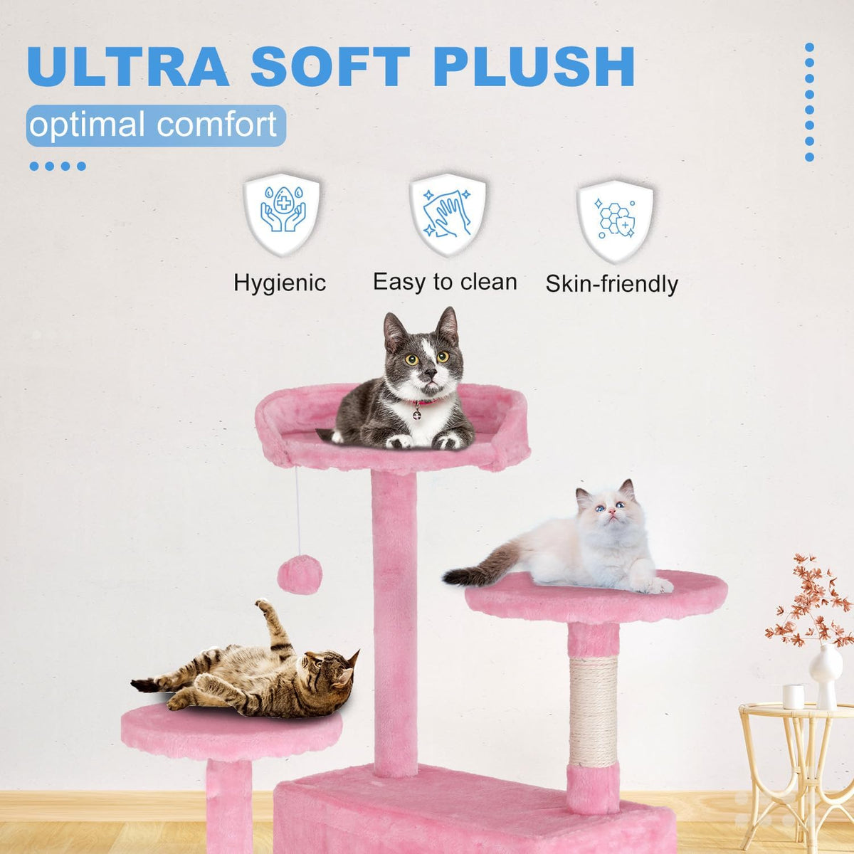 54" Cat Tree Tower | Pink | Multi-Level Indoor Activity Center
