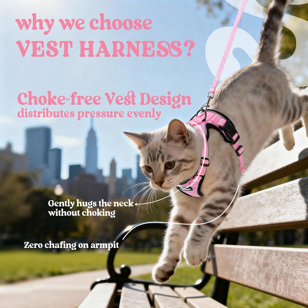 Cat Harness and Leash Set, Escape Proof Vest, Pink