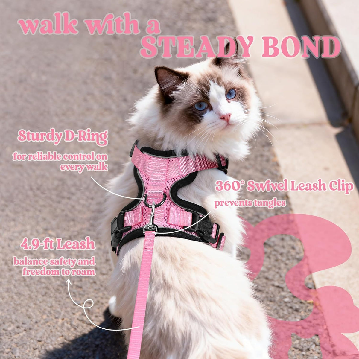 Cat Harness and Leash Set, Escape Proof Vest, Pink