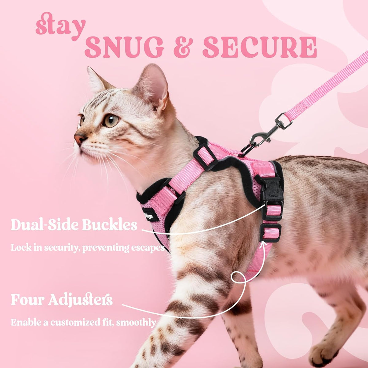 Cat Harness and Leash Set, Escape Proof Vest, Pink