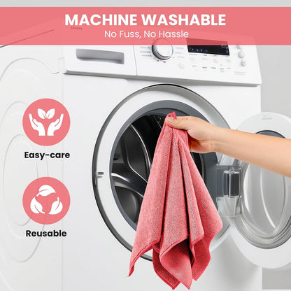Microfiber Cleaning Cloth, 12 Pack Pink Cleaning Rags for Housekeeping, Reusable Microfiber Towels for Car, Kitchen, Bathroom and Household Cleaning Supplies, 11.8"X11.8"