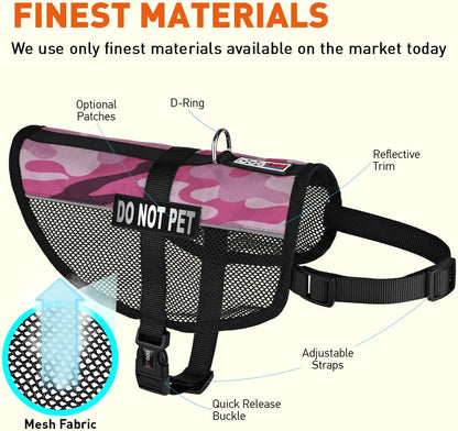 MaxAire Vest Do Not Pet Removable Patch Adjustable Harness Reflective for Puppies Small Medium and Large Dogs 22 by 29 Inch Girth Pink Camo