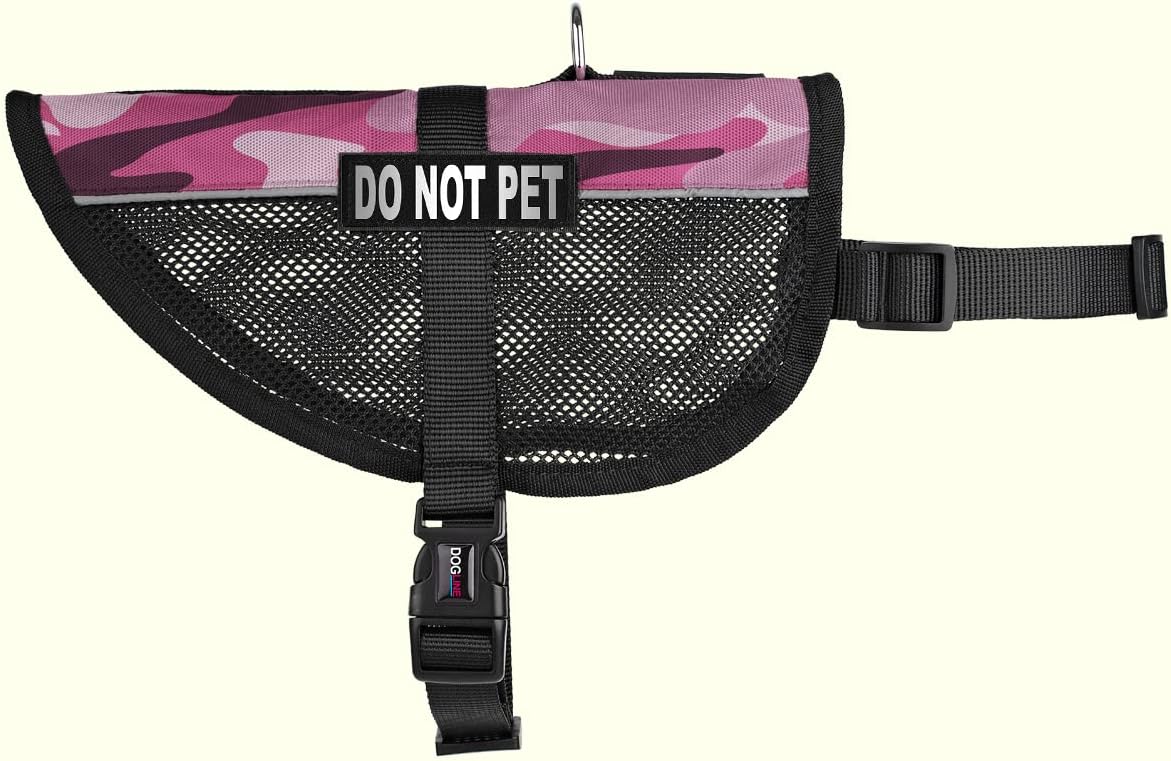 MaxAire Vest Do Not Pet Removable Patch Adjustable Harness Reflective for Puppies Small Medium and Large Dogs 22 by 29 Inch Girth Pink Camo
