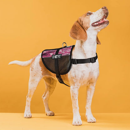 MaxAire Vest Do Not Pet Removable Patch Adjustable Harness Reflective for Puppies Small Medium and Large Dogs 22 by 29 Inch Girth Pink Camo