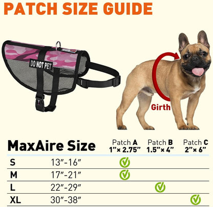 MaxAire Vest Do Not Pet Removable Patch Adjustable Harness Reflective for Puppies Small Medium and Large Dogs 22 by 29 Inch Girth Pink Camo