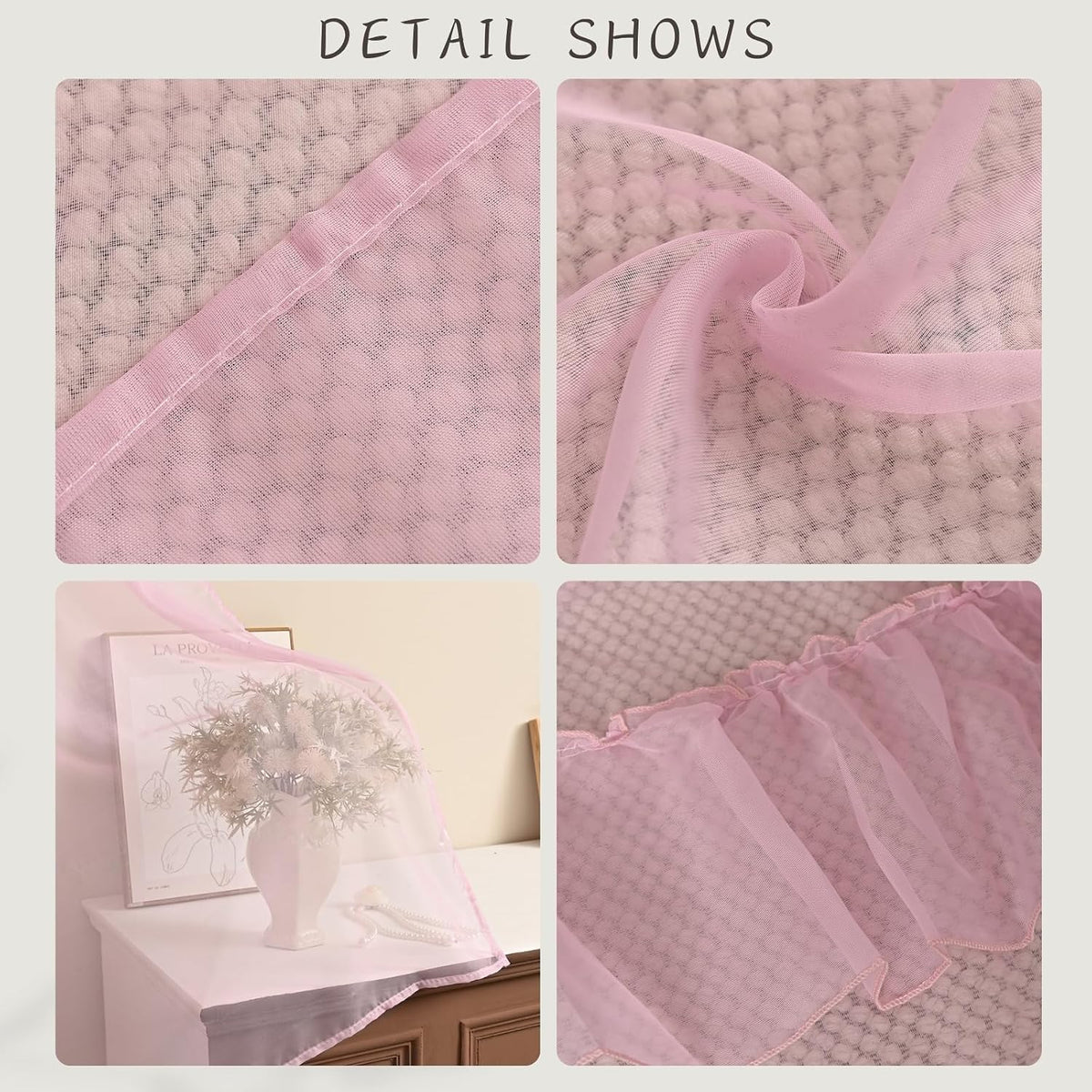 2 Panels Multi‑Layered Ruffle Curtain Valance Semi‑Sheer Voile Tier Curtain Rod Pocket Light Filtering Ruffled Window Drapes for Kitchen Cafe Bedroom Small Window Over Sink(Pink,39"x51")