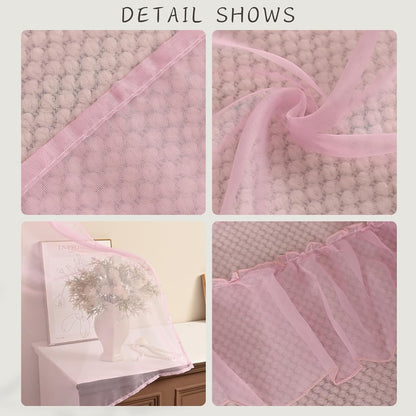 2 Panels Multi‑Layered Ruffle Curtain Valance Semi‑Sheer Voile Tier Curtain Rod Pocket Light Filtering Ruffled Window Drapes for Kitchen Cafe Bedroom Small Window Over Sink(Pink,39"x51")