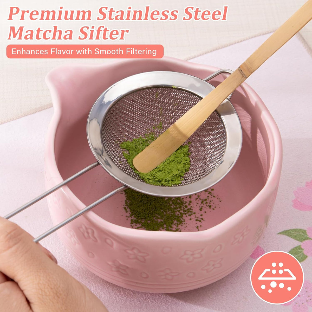Matcha Whisk Gift Set - 7Pcs Ceramic Matcha Kit with Cherry Blossom