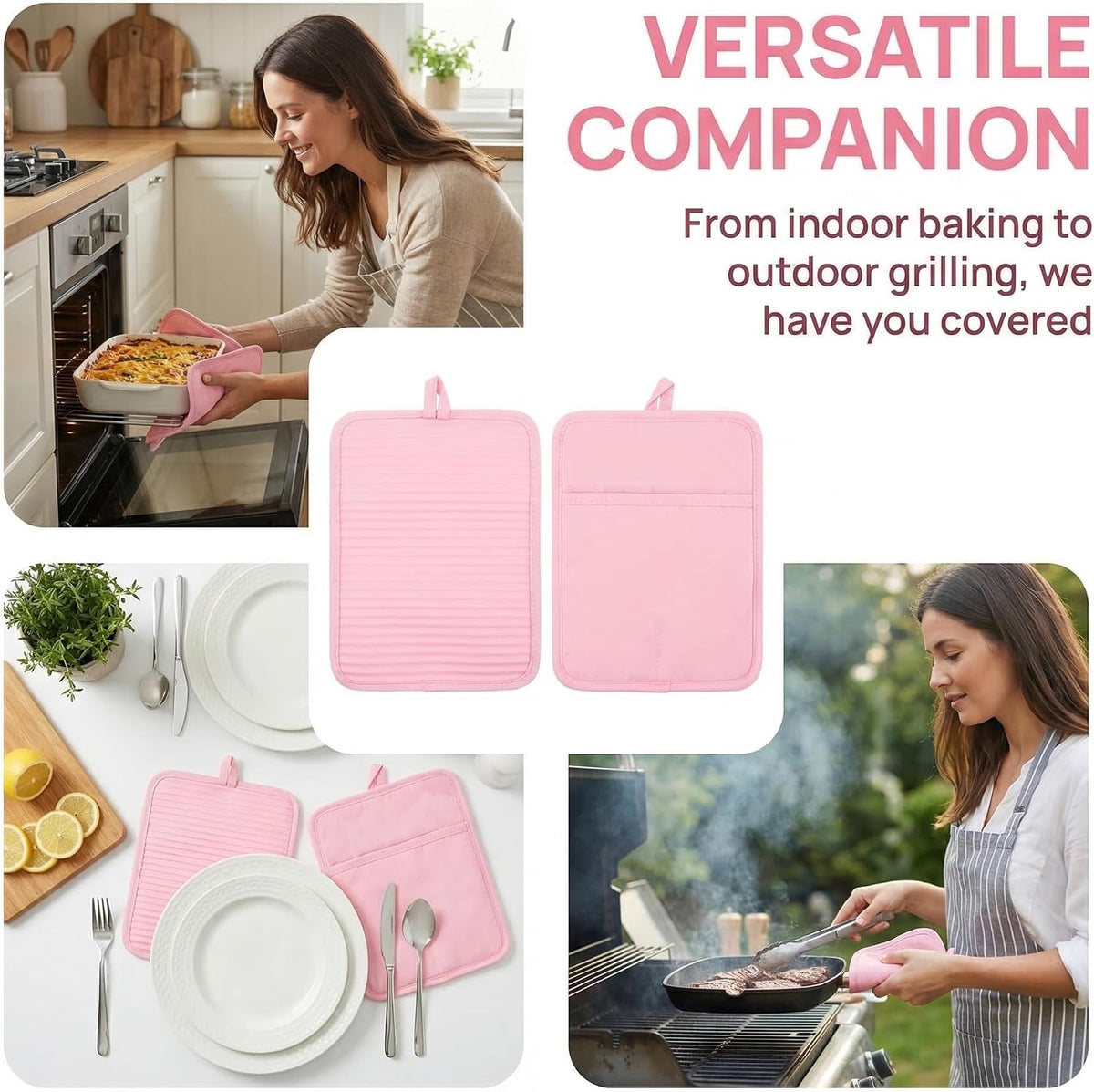 1 Pcs Pot Holders, Heat Resistant Trivets, Non-Slip Hot Pads for Countertops, Oven Pot Holders for Kitchen, Baking and BBQ 9.1 * 7.1in Pink