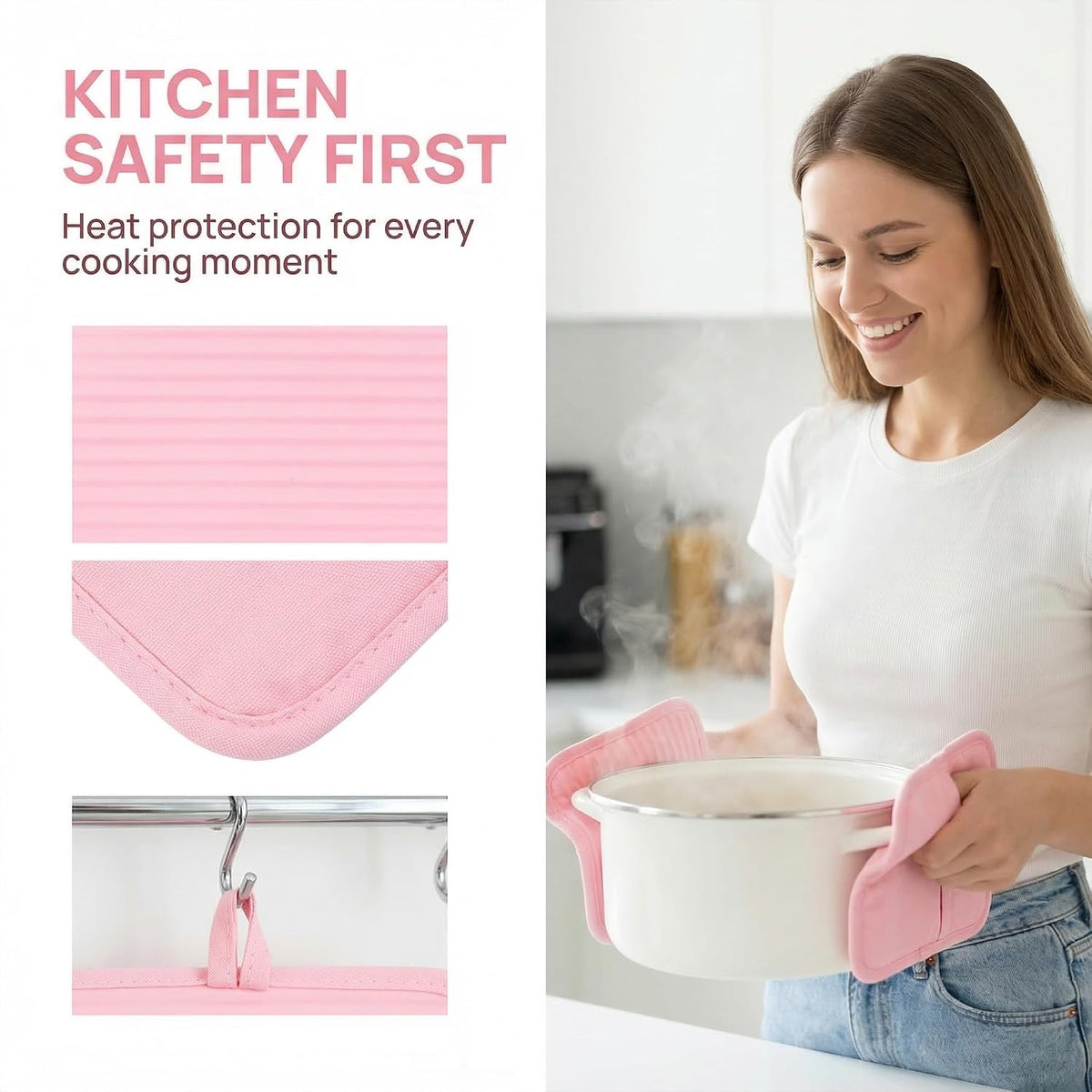1 Pcs Pot Holders, Heat Resistant Trivets, Non-Slip Hot Pads for Countertops, Oven Pot Holders for Kitchen, Baking and BBQ 9.1 * 7.1in Pink