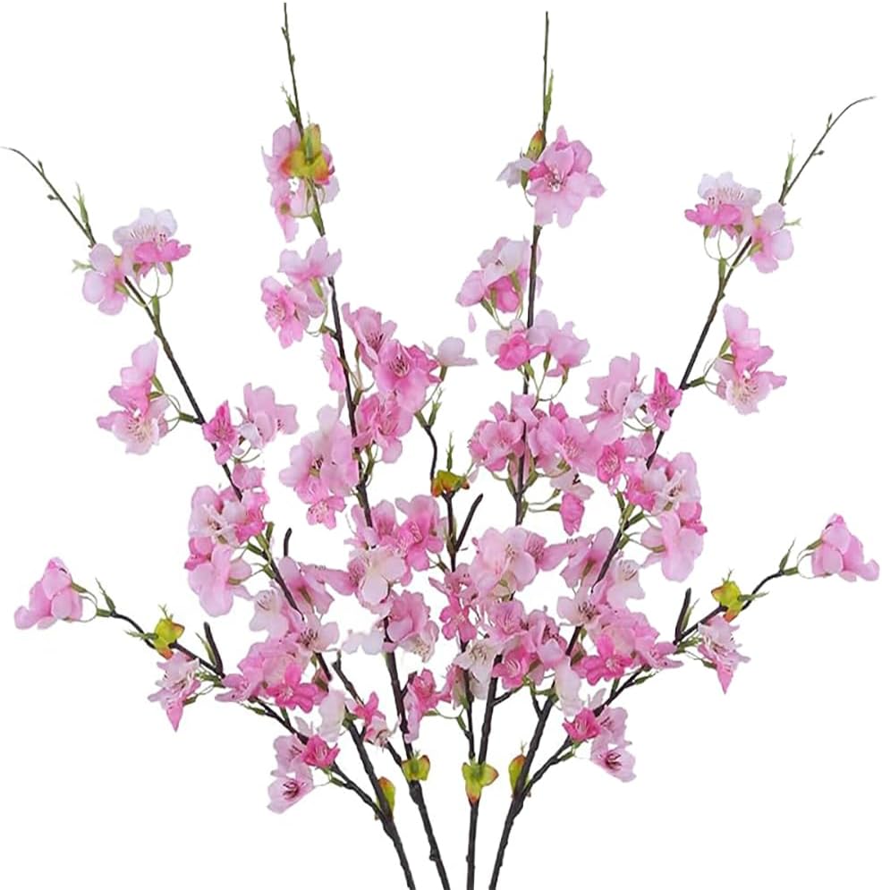 Artificial Cherry Blossom Flowers Pink Silk Peach Bulk Faux Spring Branches Arrangement Cherry Flowers Stems 4Pcs for Indoor Outdoor Wedding Table Home Dining Decor Floor vase