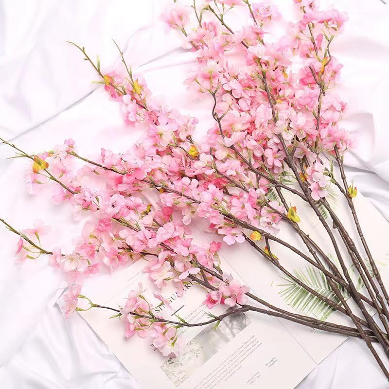 Artificial Cherry Blossom Flowers Pink Silk Peach Bulk Faux Spring Branches Arrangement Cherry Flowers Stems 4Pcs for Indoor Outdoor Wedding Table Home Dining Decor Floor vase