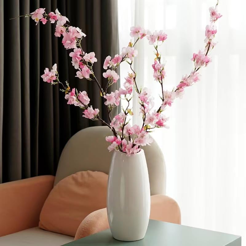 Artificial Cherry Blossom Flowers Pink Silk Peach Bulk Faux Spring Branches Arrangement Cherry Flowers Stems 4Pcs for Indoor Outdoor Wedding Table Home Dining Decor Floor vase