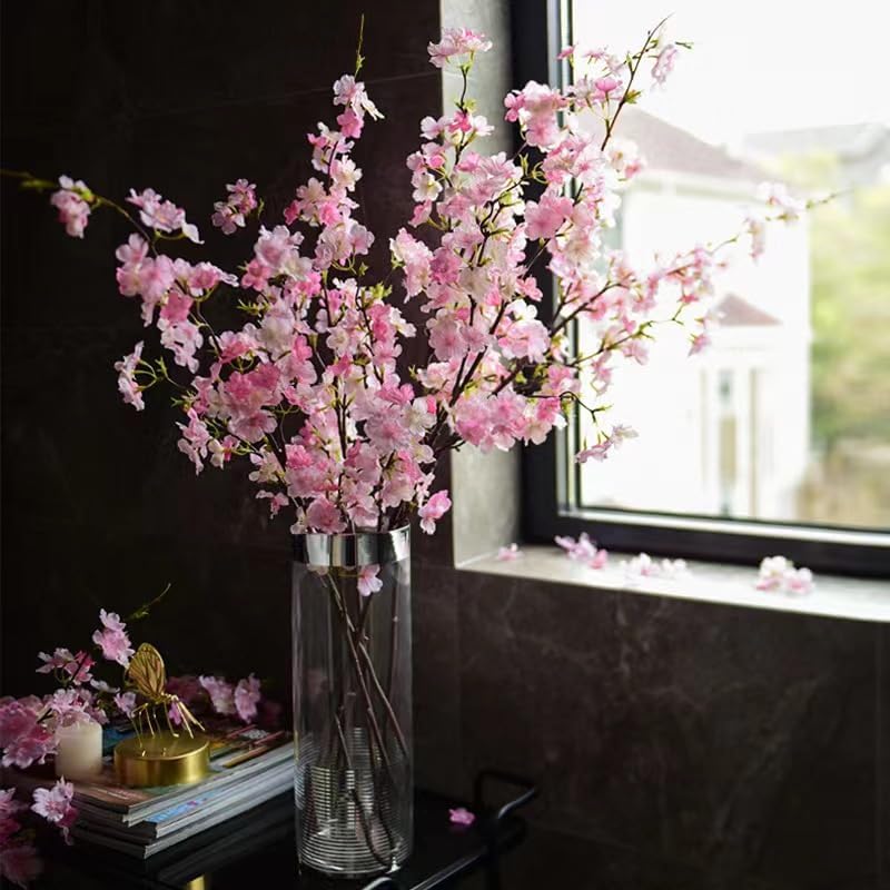 Artificial Cherry Blossom Flowers Pink Silk Peach Bulk Faux Spring Branches Arrangement Cherry Flowers Stems 4Pcs for Indoor Outdoor Wedding Table Home Dining Decor Floor vase