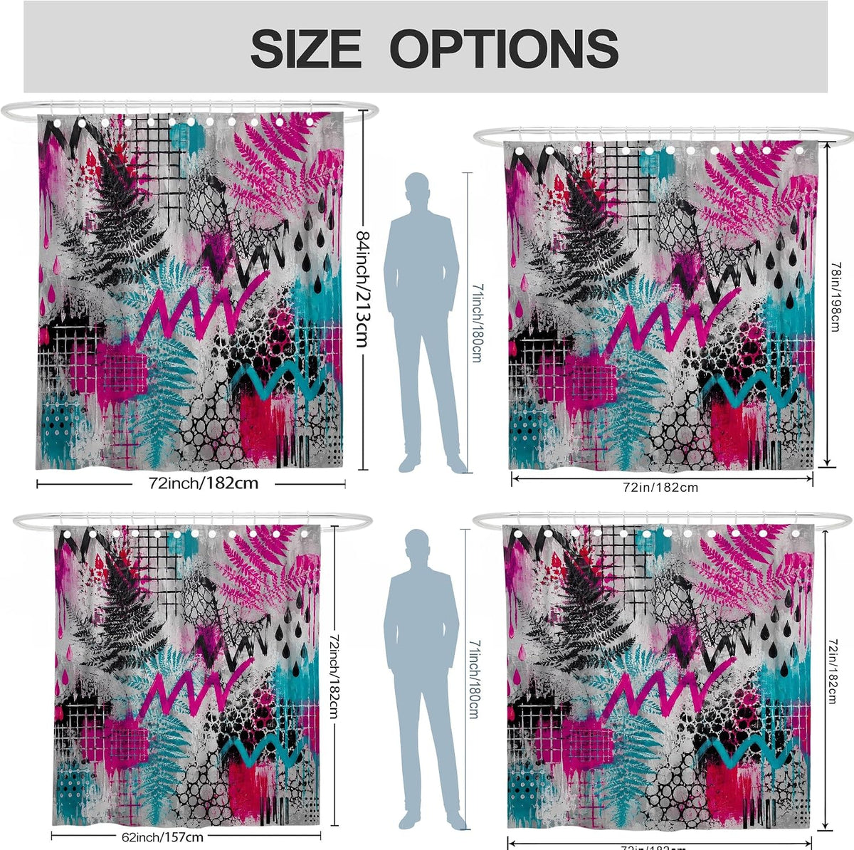 Fern Shower Curtain, Modern Abstract Zigzag Pattern Grid Summer Peach Polyester Waterproof Clawfoot Tub Shower Curtains for Bathroom Toile Guest Room Decor 72x78 Inch