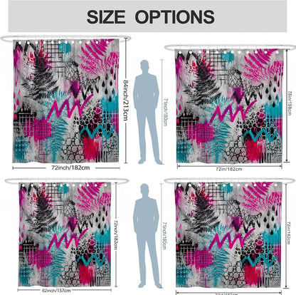 Fern Shower Curtain, Modern Abstract Zigzag Pattern Grid Summer Peach Polyester Waterproof Clawfoot Tub Shower Curtains for Bathroom Toile Guest Room Decor 72x78 Inch