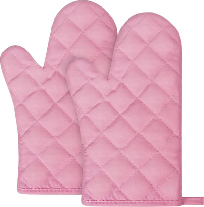 Pink Oven Mitts, 1 Pair Kitchen Mittens, 392°F Heat Resistant Oven Gloves Non-Slip Kitchen Gloves for Oven, BBQ Gloves-Oven Mitts Infill Cotton Cooking Gloves for Oven Grilling Cooking Baking